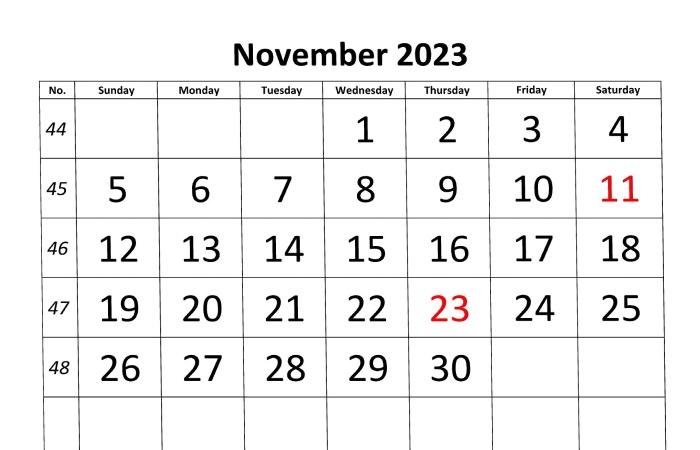 November 2023 Calendar Printable